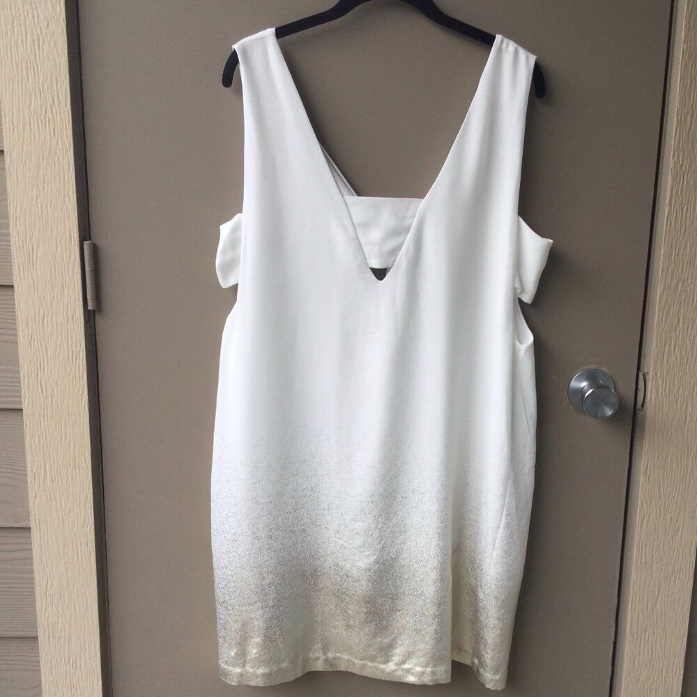 Cream & Gold Midi Dress with Back Tie – Size Large | Cutout Detail, Lined